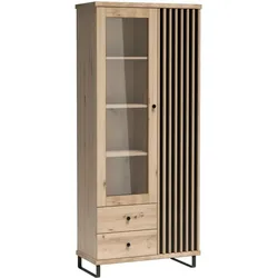 VITRINE Caya mit zwei Türen, zwei Schubladen und Metallbeinen