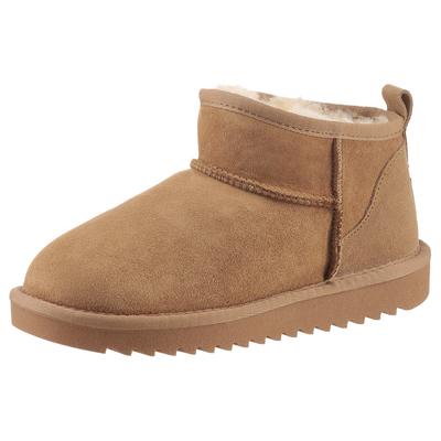 Winterboots ARA "ALASKA Short", Damen, Gr. 39, Lammfell, braun (cognac short), Lammfell, Veloursleder, unifarben, Schuhe Winterboots, Schlupfboots, Snowboots, Winterboots mit Anziehlasche