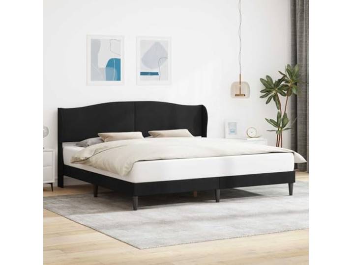 RJPLMFV Bettgestell, Velours, Schwarz, 180 x 200 cm Gepolstertes Kopfteil, Lattenrost inklusive, konische Füße, pflegeleicht