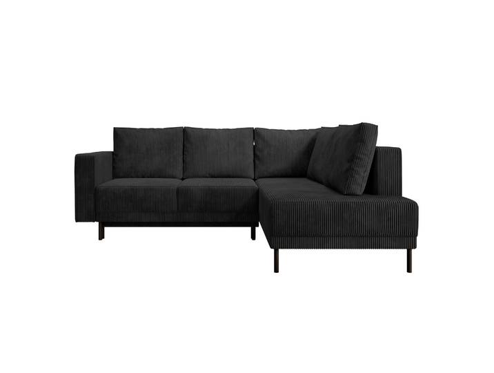 Ecksofa Rodario mit Schlafunktion und Bettkasten, schwarzer Cord,