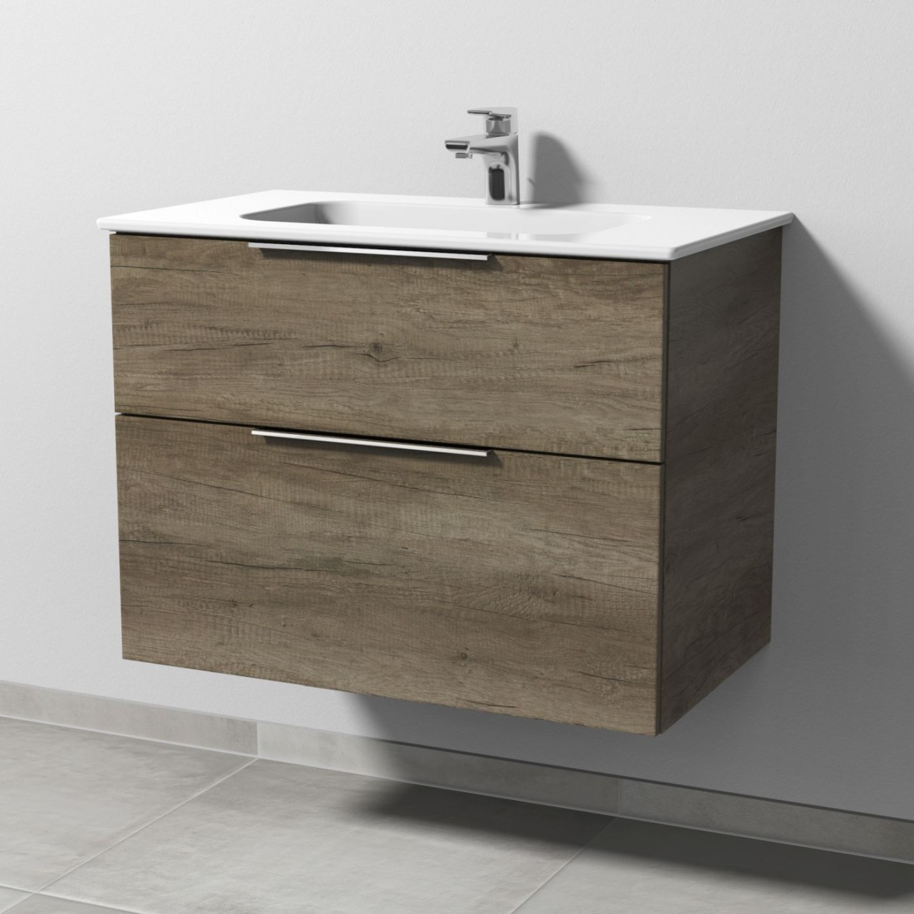 Sanipa 3way Waschtisch-Set mit Keramik-Waschtisch Design und Unterbau, Eiche-Nebraska, UM48037 UM48037