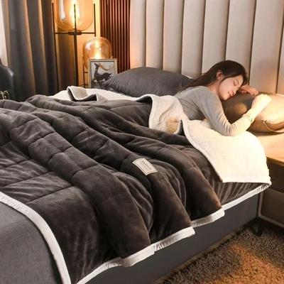 Uplifted Goods Luxury Flannel Fleece Blanket With Lambs Wool Lining h 47x79 In