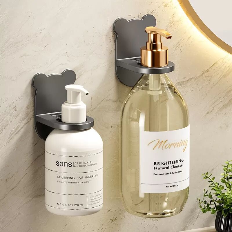 INF Bohrerfreier Duschkorb mit Kleber, verstellbarer Shampoo- und Seifenhalter, 2er-Pack Schwarze Asche