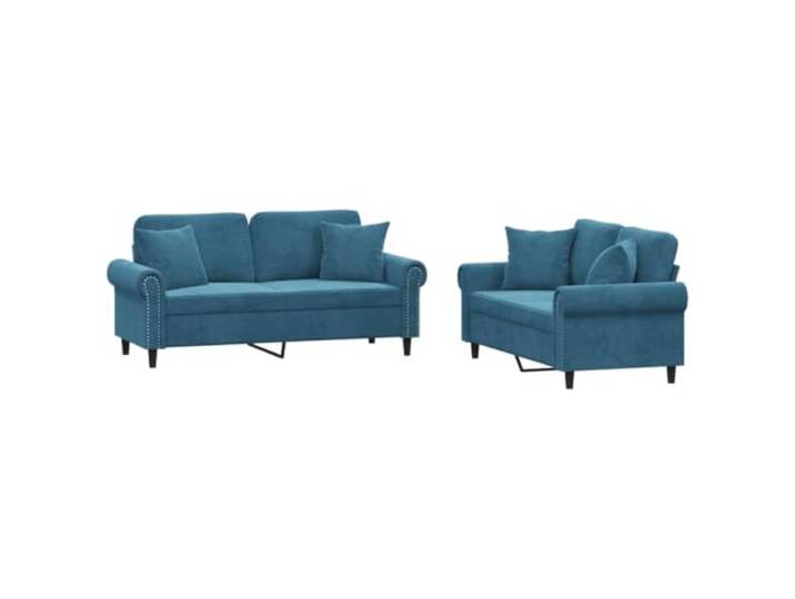 Coespram 2-tlg. Sofagarnitur Polstersofa 2er Couch Set Blau Elegante Zweisitzer Sitzgruppe fürs Wohnzimmer mit 4 Zierkissen und stabiler Unterkonstruktion aus Metall und Sperrholz.