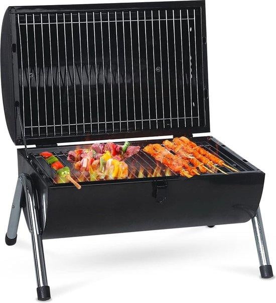 Compacte tabletop houtskoolgrill voor de tuin, zwart met chroom en metaal