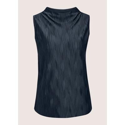 Kurzarmshirt MADELEINE "Shirt Kurzarm-Bluse mit Stehkragen, strukturiert", Damen, Gr. 36, blau (marine), Obermaterial: 100% Polyester PES., Modern, figurumspielend, Shirts, Offene Saumkante