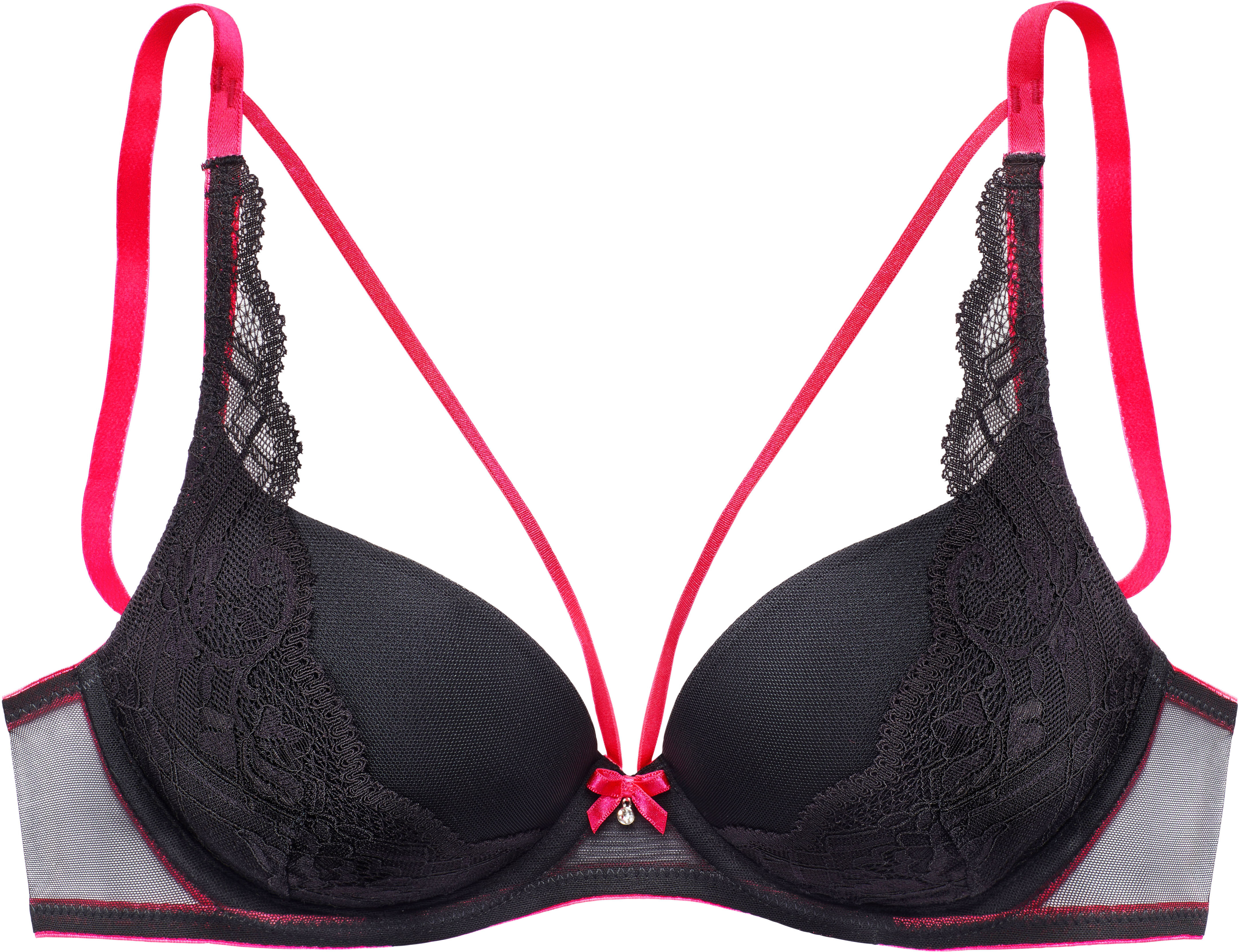 Push-up-BH VIVANCE, Damen, Gr. 90, Cup C, schwarz, Spitze, Obermaterial: 73% Polyamid, 17% Polyester, 10% Elasthan, BHs Push-up-BH, mit Bügel mit dekorativen, elastischen Zierbändern, sexy Dessous schwarz 90, Cup C