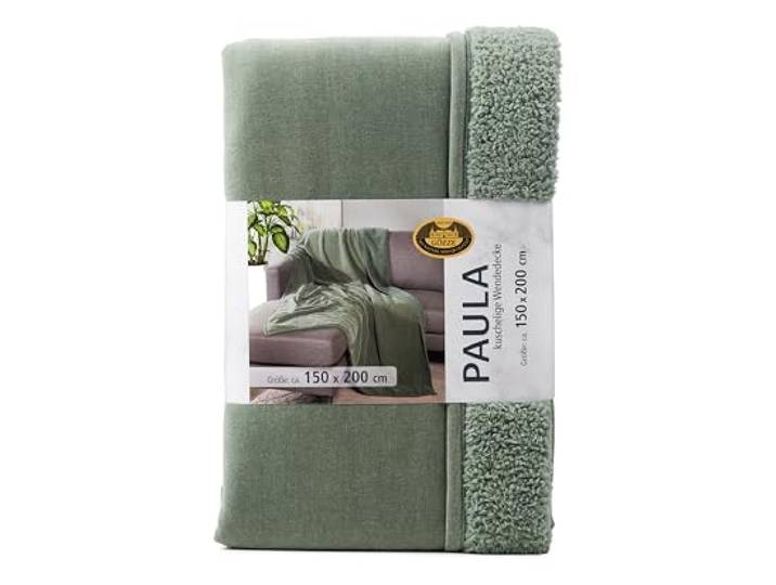 Gözze - Chenille Wohndecke Paula, Luxuriöse Kuscheldecke mit weicher Rückseite, 100% Polyester-Mikrofaser, 150 x 200 cm - Salbei
