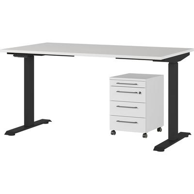 Büromöbel-Set GERMANIA "Agenda", schwarz (lichtgrau, schwarz), B:140cm T:80cm, Holzwerkstoff, Kunststoff, Metall, Arbeitsmöbel-Sets, Büromöbel-Set, Set bestehend aus höhenverstellbarem Schreibtisch und Rollcontainer