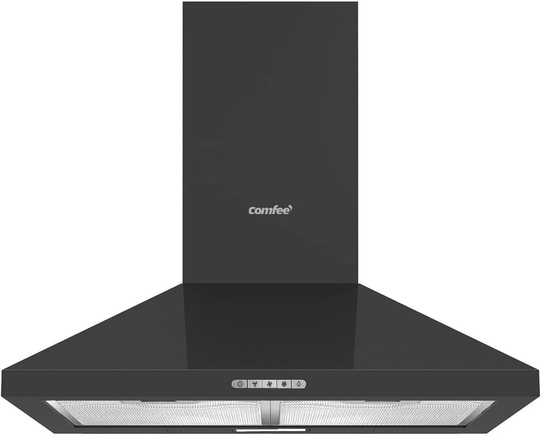 comfee 60cm 3-Speed Stainless Steel Wall Mounted Chimney Range Hood With LED Light Black 33.46cm H X 59.8cm W X 44.8cm D