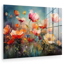 ACRYLGLASBILD Blumen - Aquarell - Kunst - Botanisch - Natur 80x60 cm