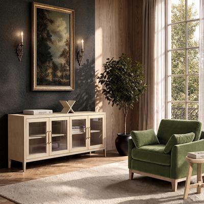 "Jennifer Taylor Home Marlowe 83"" Glass Door Sideboard, Brushed White Reclaimed Pine Wood"