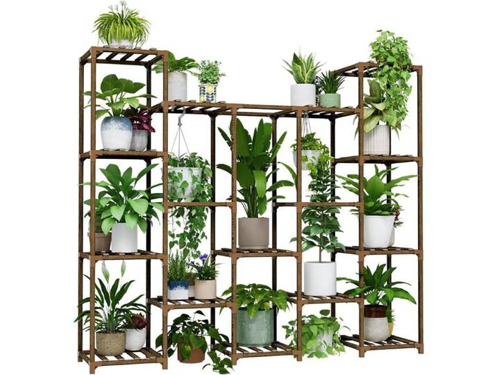Étagère à plantes suspendue en bois - Porte plantes intérieur extérieur pour 14 pots - Présentoir pour balcon