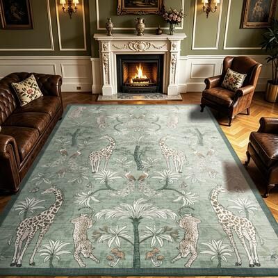 Garvee Jungle Animal Botanical Printed Foldable Washable Area Rug, Soft Faux Cashmere Floor Mat