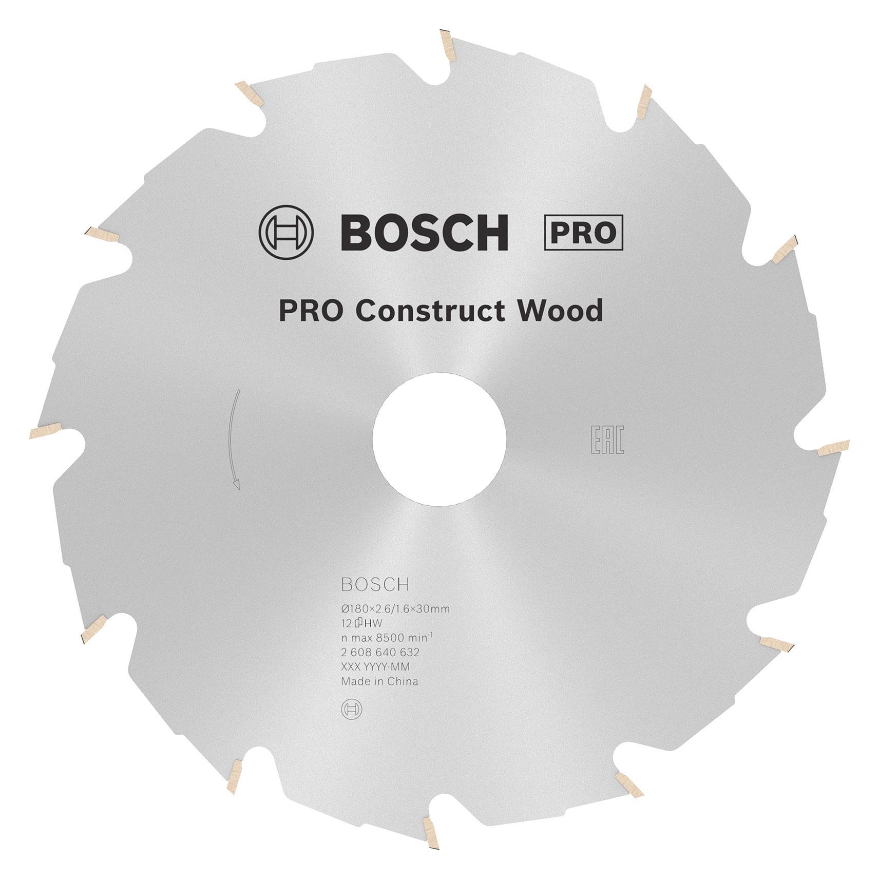 Bosch Professional Zubehör PRO Construct Wood Kreissägeblatt, 180 x 2,6 x 30 mm (2608640632)