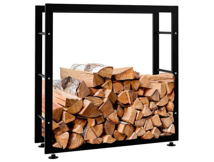 CLP Kaminholzregal 80/25/80 cm Metall schwarz, Schwarz, 80x80x25 cm, Kleinmöbel, Kamine & Zubehör, Kaminholzregale