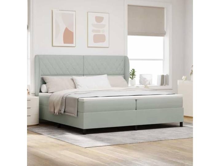 Polyester Boxspringbett mit Matratze minimalistisch Hellgrau 200 x 200 cm Boxspringbett mit Matratze Hellgrau 200x200 cm Polsterbett mit verstellbarem Kopfteil Taschenfederkern-Matratze Luxus
