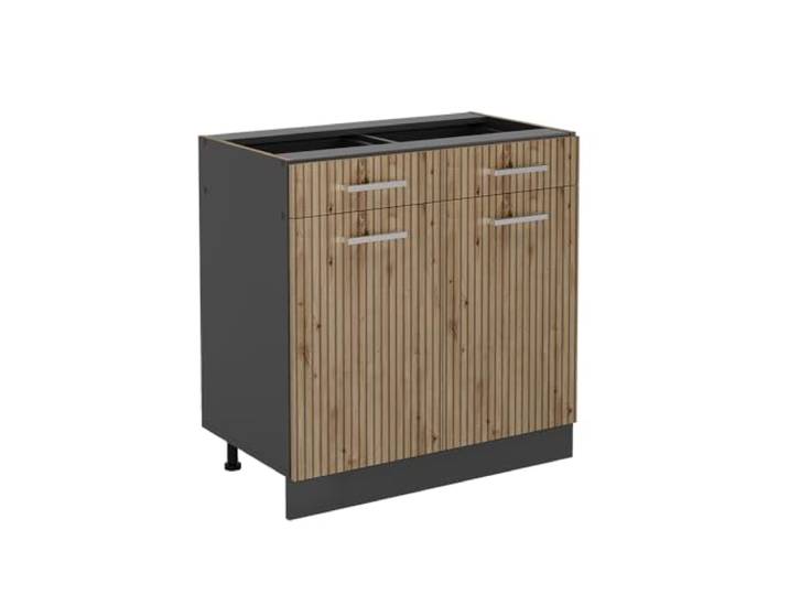 Vicco Küchenunterschrank R-Line , Artisan-Eiche/Anthrazit 80 cm 2 Schubladen · Ohne Arbeitsplatte · Höhenverst. Füße · 2 Türen · Leichter Zugriff