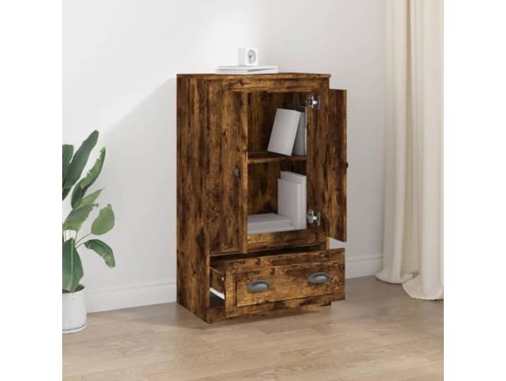KTHLBRH Anrichte Eiche Rauch 60 x 35,5 x 103,5 cm Holz mehrschichtig Minimalistisches Design, großer Stauraum, glatte Oberfläche, robust und stabil