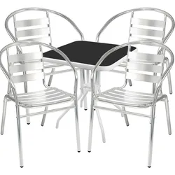 Mojawo Bistrogarnitur 5-tlg. Metall weiß Glasplatte schwarz + 4 Bistrostühle