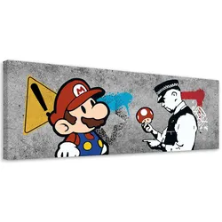 LEINWANDBILD, Banksy Mario und der Polizist 90x30cm