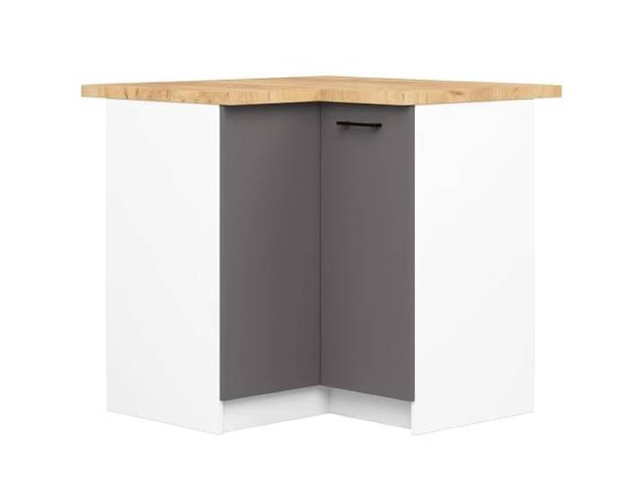 AKORD Eck-Küchenschrank mit Arbeitsplatte - Oliwia S90 Küchenunterschrank mit 2 Türen und 2 Einlegeböden Unterschrank Küche 90 cm Breit ABS-Kante 18 mm 46x90x85 cm Weiß & Graphitgrau