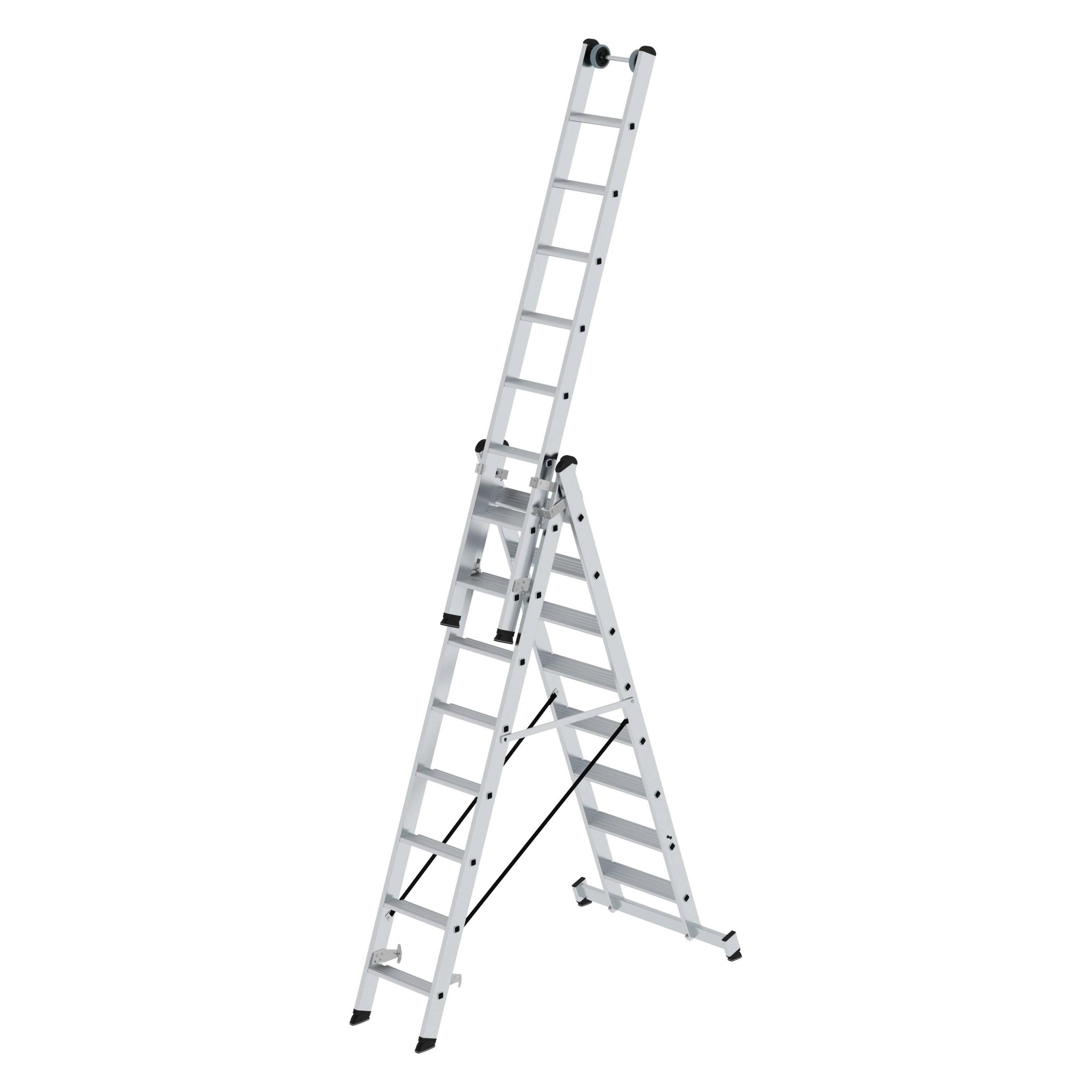 Munk Stufen-Mehrzweckleiter 3-teilig mit nivello-Traverse 3x8 Stufen (Mehrzweckleiter, 586 cm) (033324)