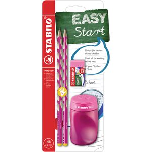 Stabilo Schreibset EASYgraph S, B-56677-3, 4-teilig, Bleistift HB, Linkshänder, Radiergummi und Spitzer