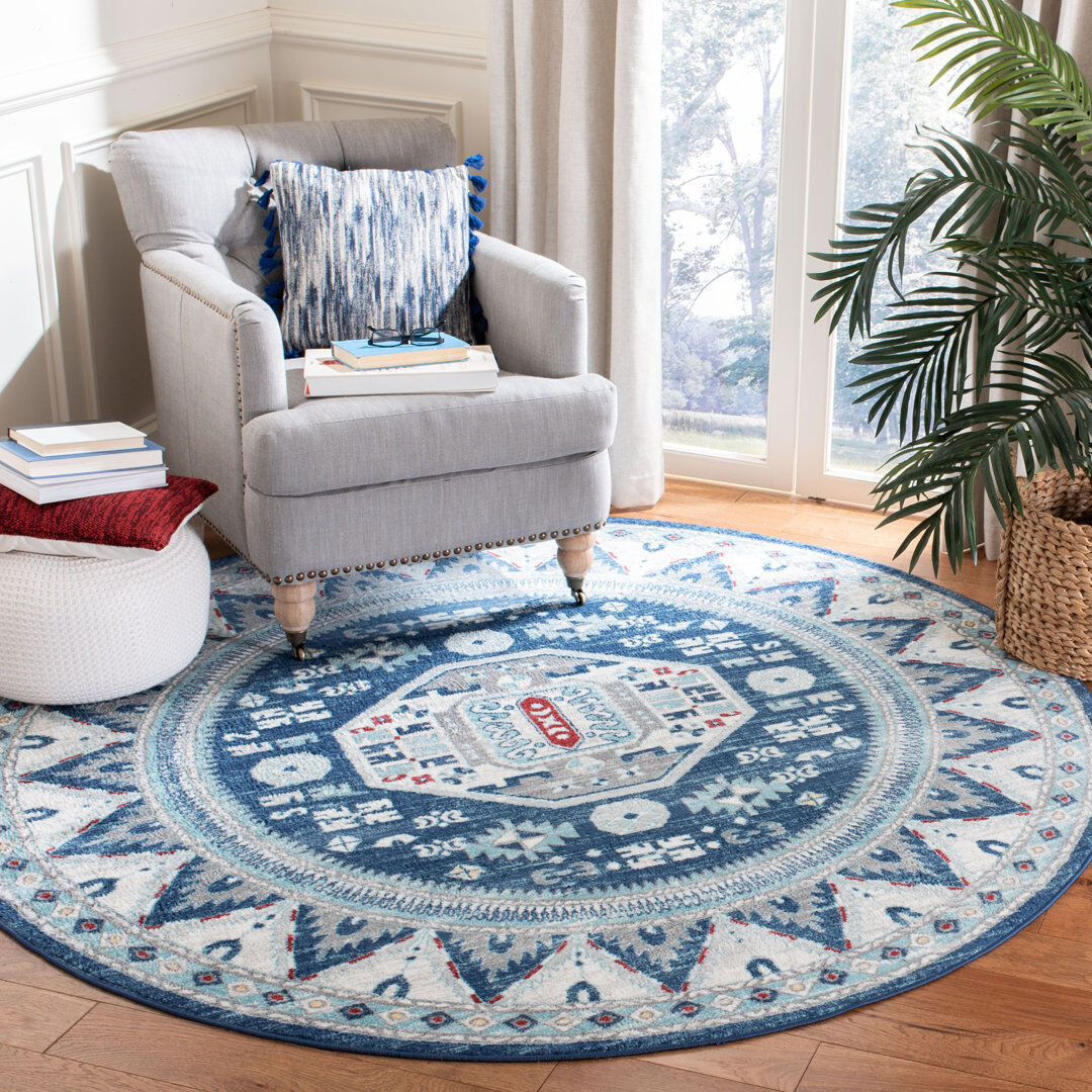 Bloomsbury Market Brockton Hand Woven Area Rug Blue Round 201 cm