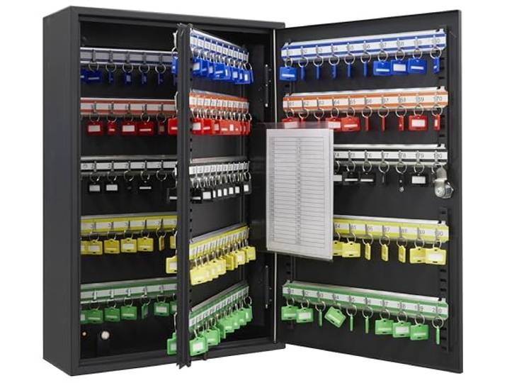 ARREGUI PL200EN Schlüsselschrank mit 200 verstellbaren Haken Schlüsselbox aus Stahl mit IP65 Elektronikschloss Schlüsselkasten mit Zahlenschloss Programmierbare Codes 55x38x14 cm Schwarz