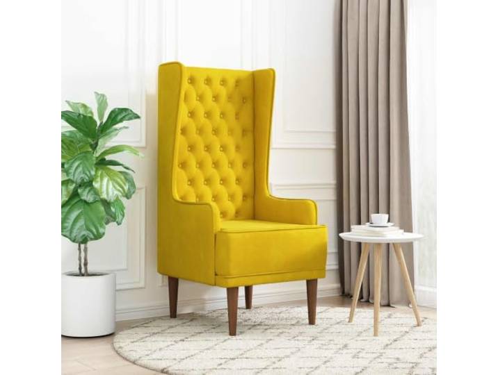 Hochlehner Gelb Samt Sessel mit Knopfheftung Chesterfield-Design, Holzwerkstoffrahmen, Gummibaumholz Beine, Schaumstoffpolsterung, für Wohnzimmer und Büro