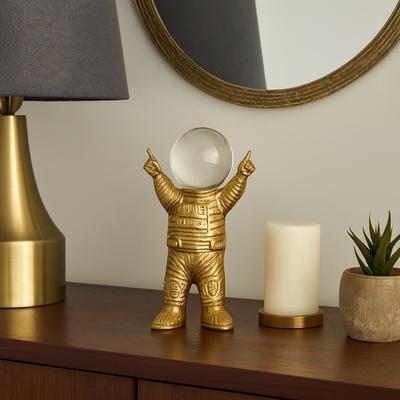 Sagebrook Home "Decorative Metal Astronaut Figurine - Glass Orb Head - 9"", Gold - 9.0"""