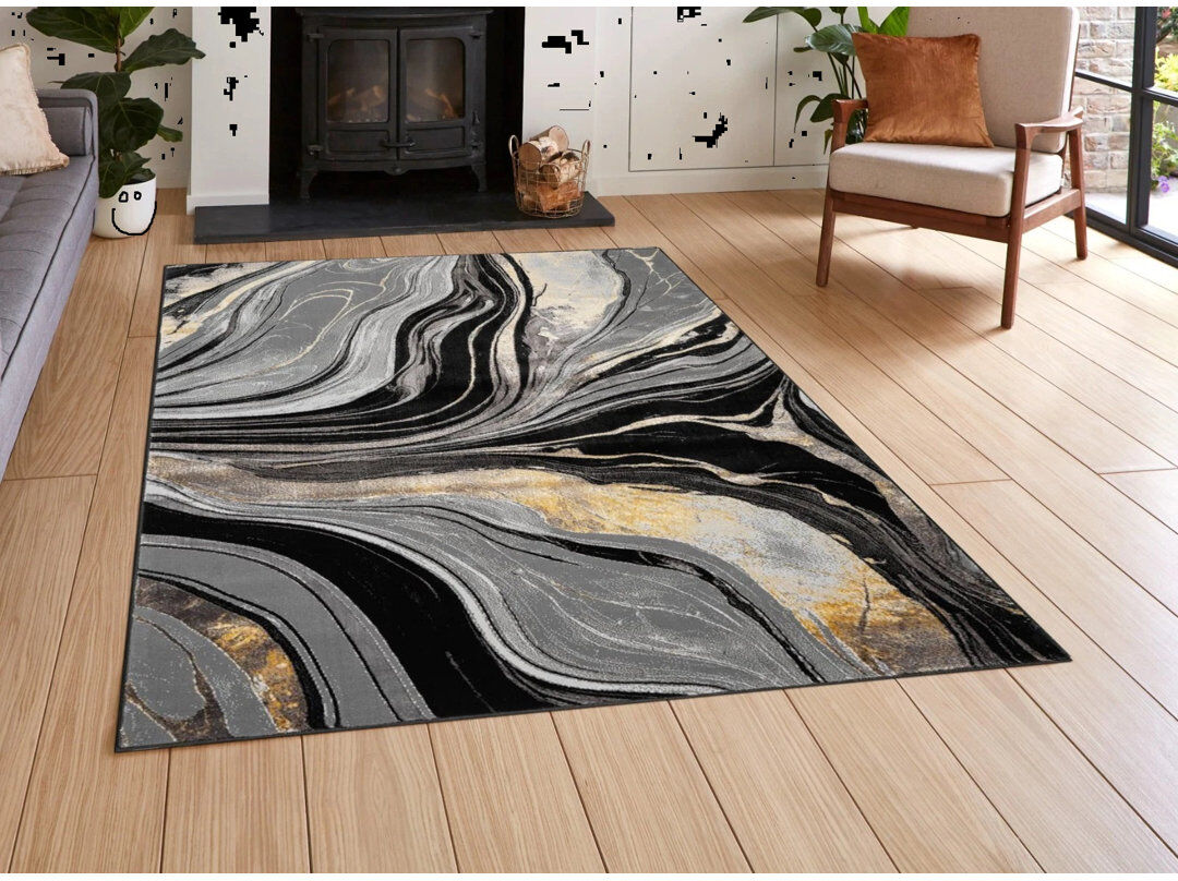 East Urban Home Abstract Area Rug Yellow Rectangle 160 x 230 cm