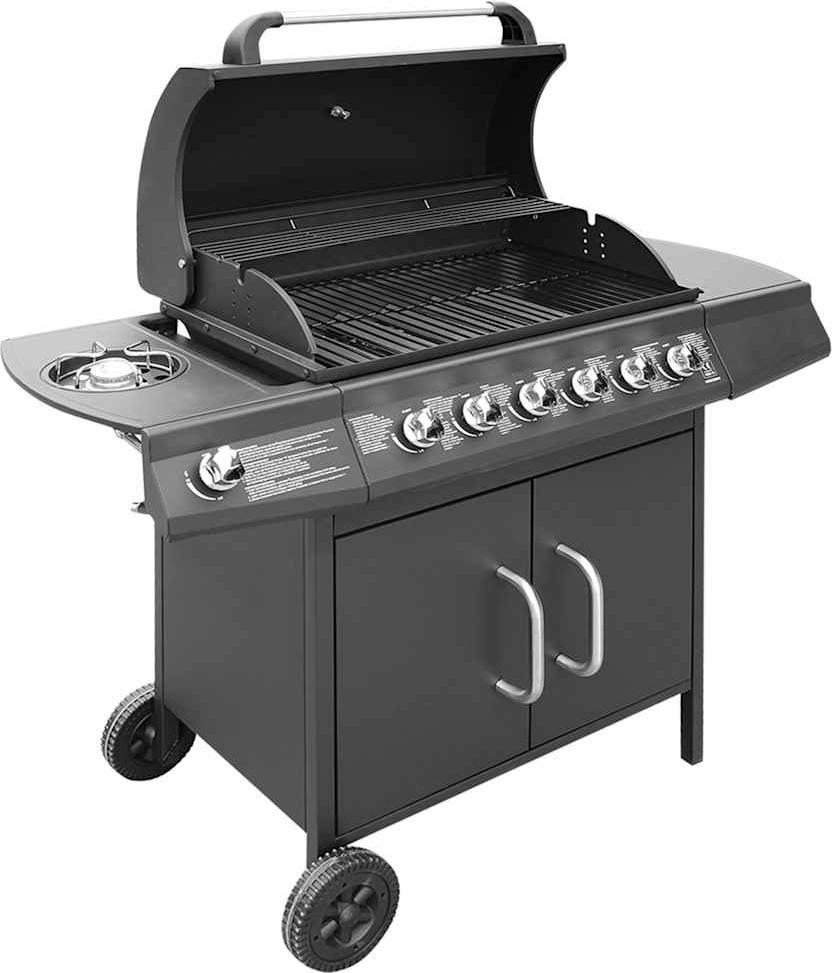 vidaXL Gasgrill 6+1 Flammen Schwarz