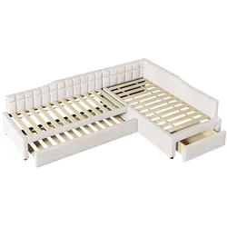 STILVORA Polsterbett aus MDF und Flanell, Beige, 295,5x95,5x57,5 cm, mit Ausziehbett