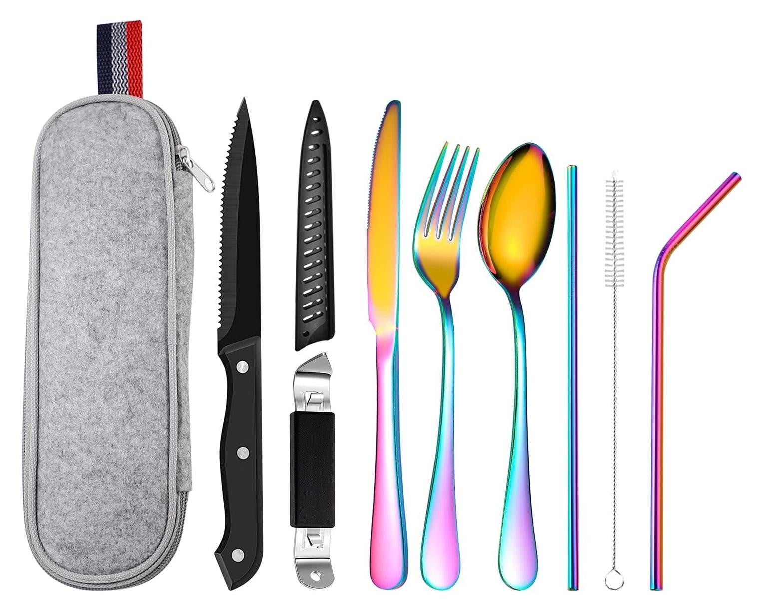 Merkloze 9-delige outdoor reisbestekset met tas