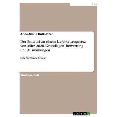 Der Entwurf zu einem Lieferkettengesetz von März 2020. Grundlagen, Bewertung und Auswirkungen, Taschenbuch von Anne-Marie Hussnätter, GRIN,