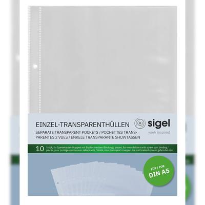 SIGEL SM191 Einzel-Transparenthüllen für A5 Speisekarten-Mappen, 10 Stück