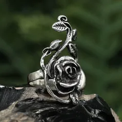 Drachensilber Rosen Ring lange Rose Damen Mädchen Silbering 925 Silber 48 - Silber