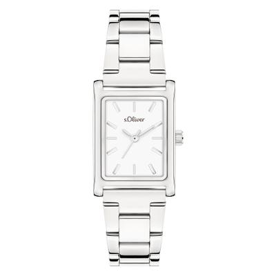 Quarzuhr S.OLIVER "Line Time", silber (silberfarben, weiß), Armbanduhren, Damen, silberfarben, Quarzuhr, Armbanduhr, Damenuhr, Edelstahlarmband, analog