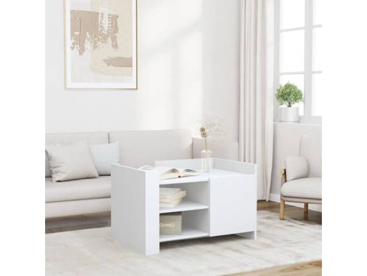 HEFZGDB Couchtisch Weiß 80x50x50 cm Holzwerkstoff mit Stauraum und praktischer Tür, robuster Beistelltisch mit Stabiler Tischplatte und Zwei Montagemöglichkeiten für Wohnzimmer