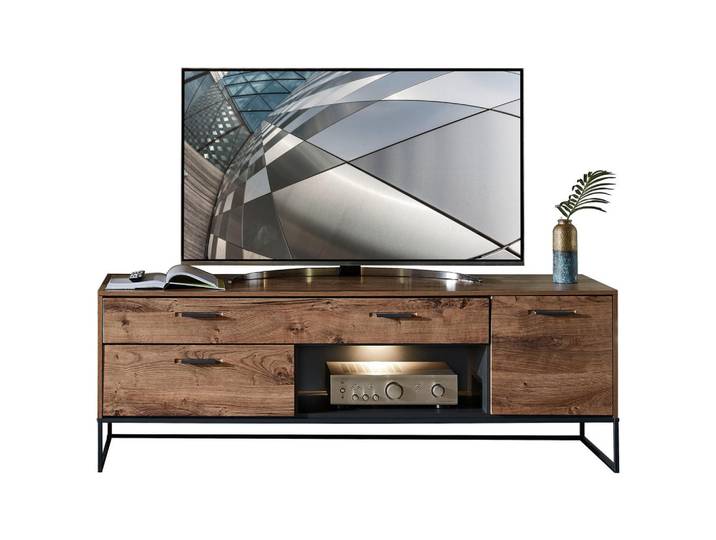 Livetastic Tv-Element, Graphit, Eiche, Metall, 1 Fächer, 2 Schublade(n) Schubladen, 175x62x48 cm, Made in EU, Kabelkanal, Wohnzimmer, TV Möbel, TV-Racks