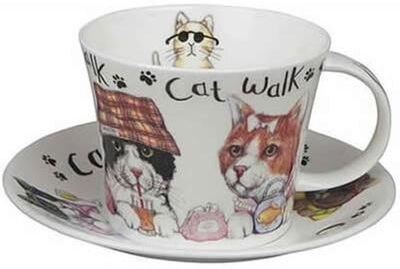 Roy Kirkham Breakfast Cups & Saucers - Animal Fashion (Cats) (Set of 2)