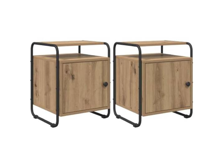 PUGYNBK Nachttisch, 2 Stück, Eiche Artisan Holz, verzinkter Stahl, Griffe aus mattem Metall, Türen mit Scharnieren