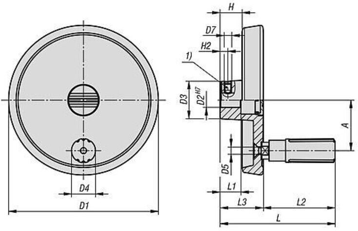 KIPP Handrad D1=80 Form A Passbohrung Querbohrung Aluminium Silber (K1521.0801226)