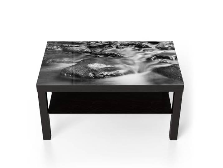 DEQORI Glastisch schwarz groß 90x50 cm Motiv Fluss der Zeit ausgefallener Beistelltisch aus Glas Hochglanz Couchtisch fürs Wohnzimmer moderner Couch Tisch mit Design