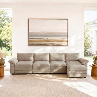 Uixe Modern Corduroy Modular Sectional Sofa With Armless Sofa Ottoman