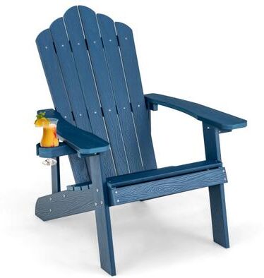 Costway Weather Resistant HIPS Outdoor Adirondack Chair with Cup Holder-Navy