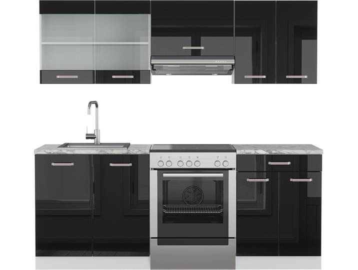 Cuisine Vicco R-Line Noir brillant/Blanc 200cm Sans PT\, Model 40988