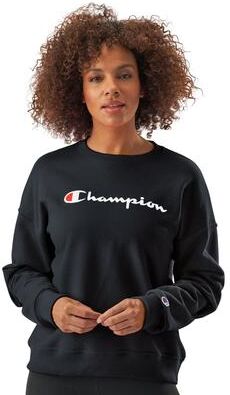 Champion Women's Powerblend Classic Script Crew Neck (Size XL) Black, Cotton,Polyester